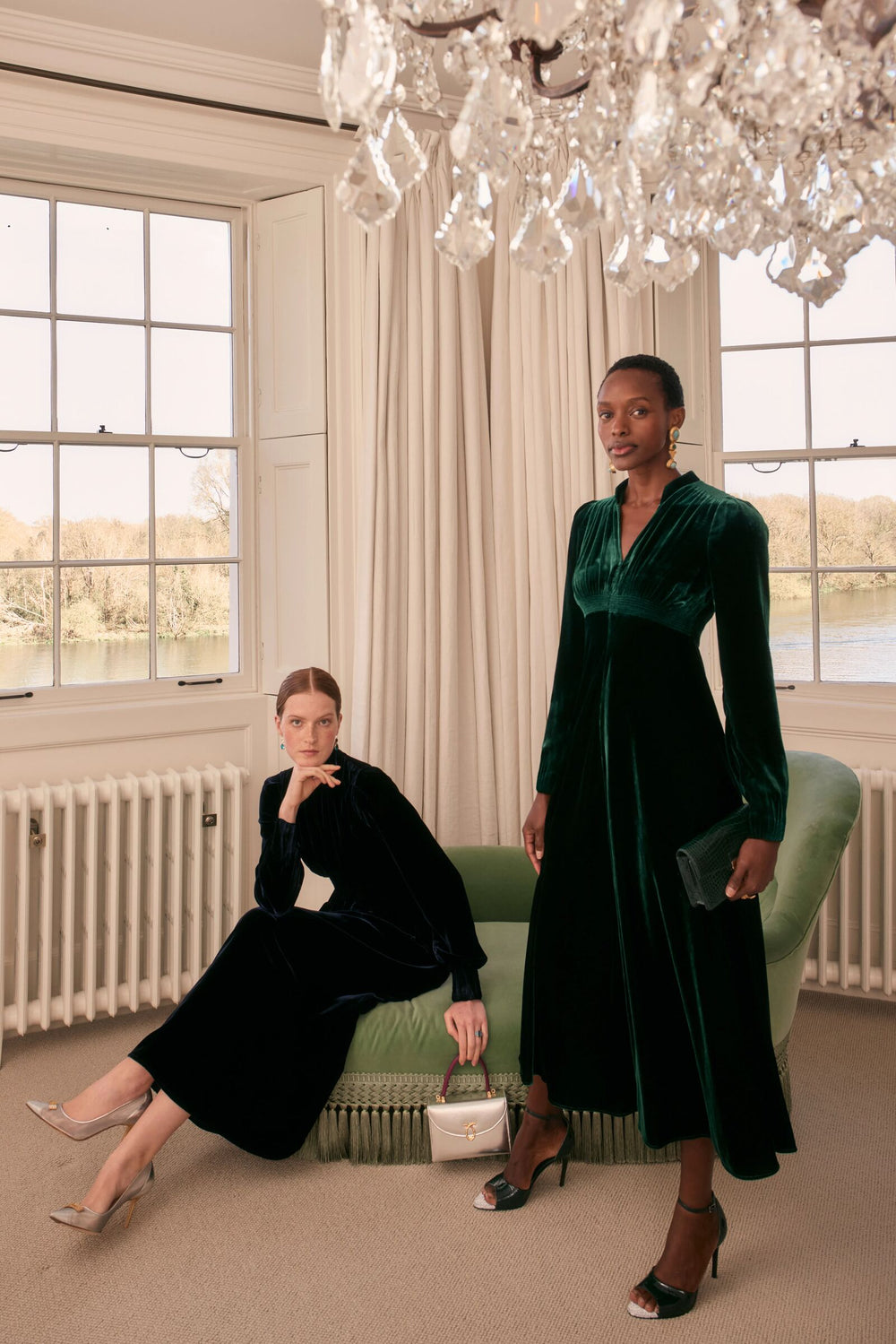 Load image into Gallery viewer, Velvet Grandad Dress Warm Forest Green