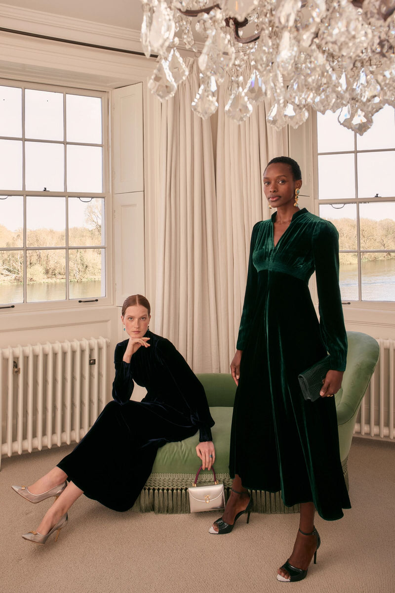Load image into Gallery viewer, Velvet Grandad Dress Forest Green 2024 - ARCHIVE SALE