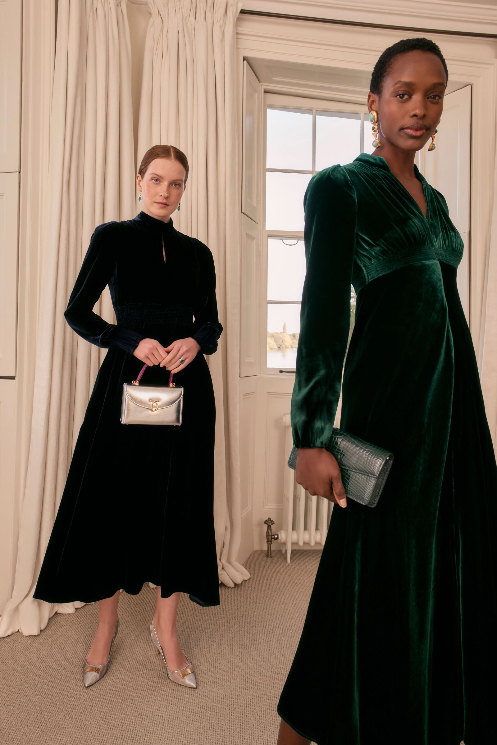 Velvet Grandad Dress | Forest Green | Suzannah London