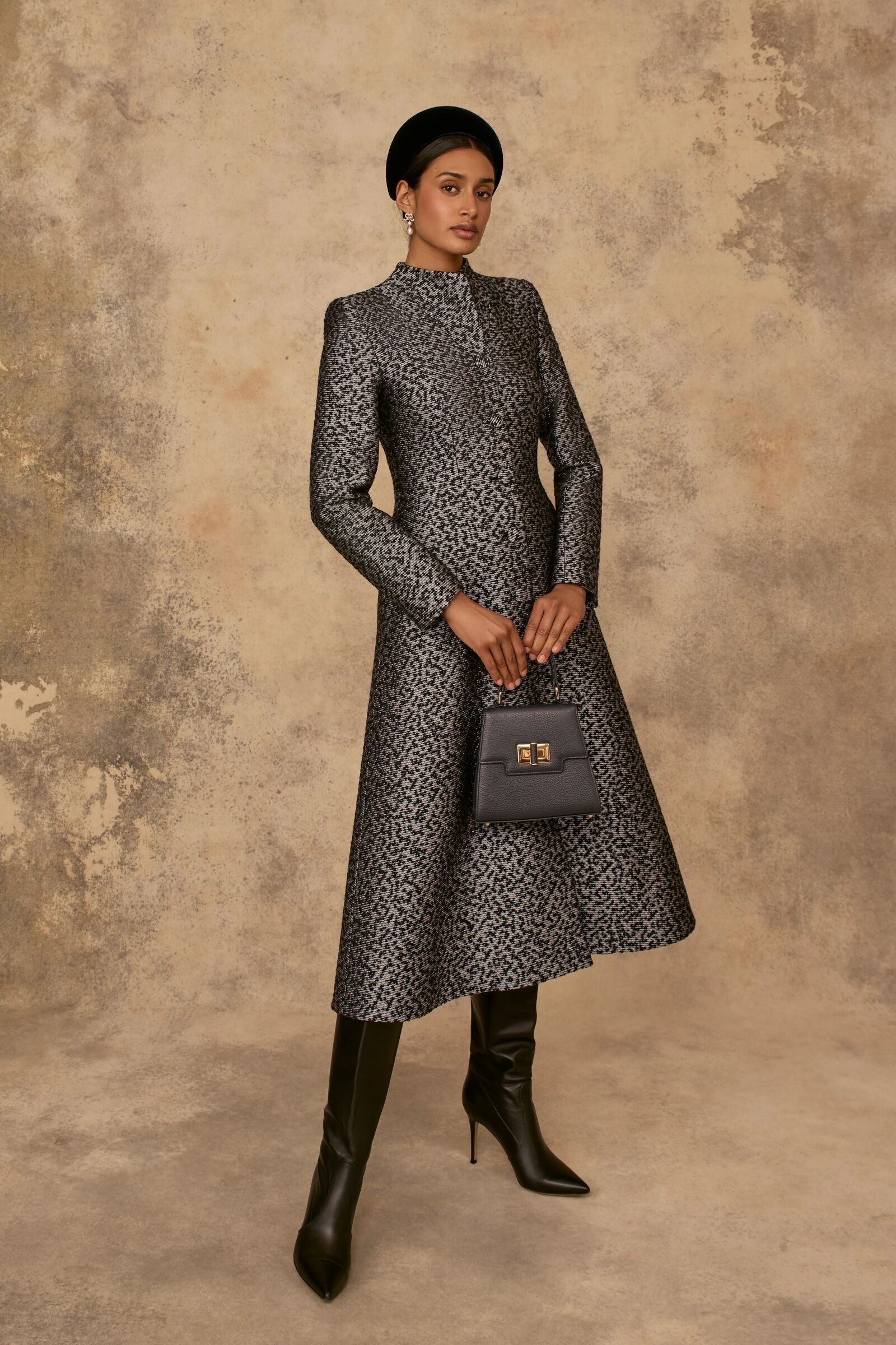 Larchmont Coat Dress Cloqué Dove and Navy