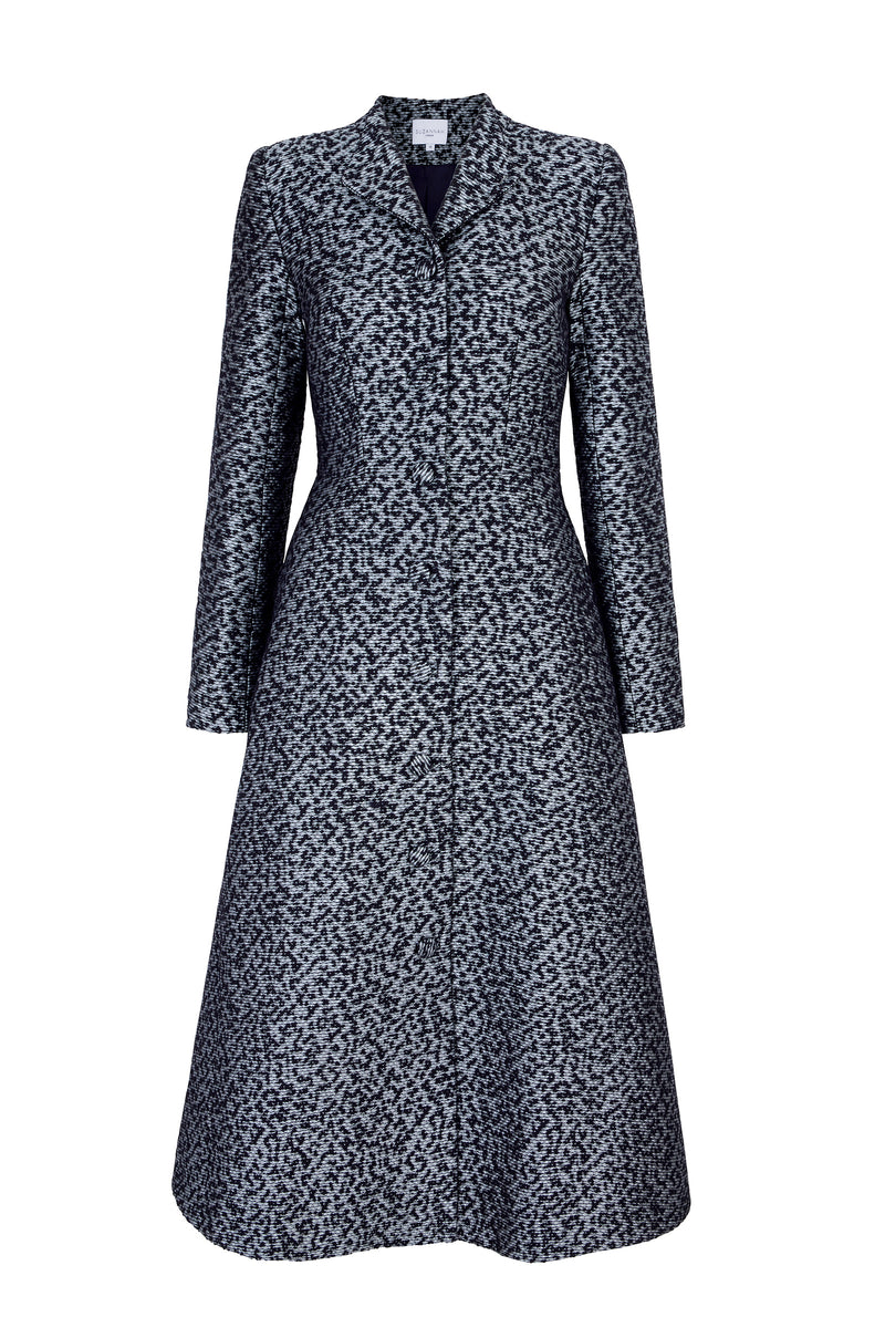 Load image into Gallery viewer, Larchmont Coat Dress Cloqué Dove and Navy