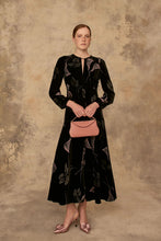 Load image into Gallery viewer, Lily Printed Black Velvet Tea Dress