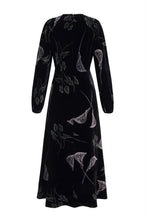 Load image into Gallery viewer, Lily Printed Black Velvet Tea Dress