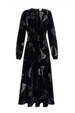 Load image into Gallery viewer, Lily Printed Black Velvet Tea Dress