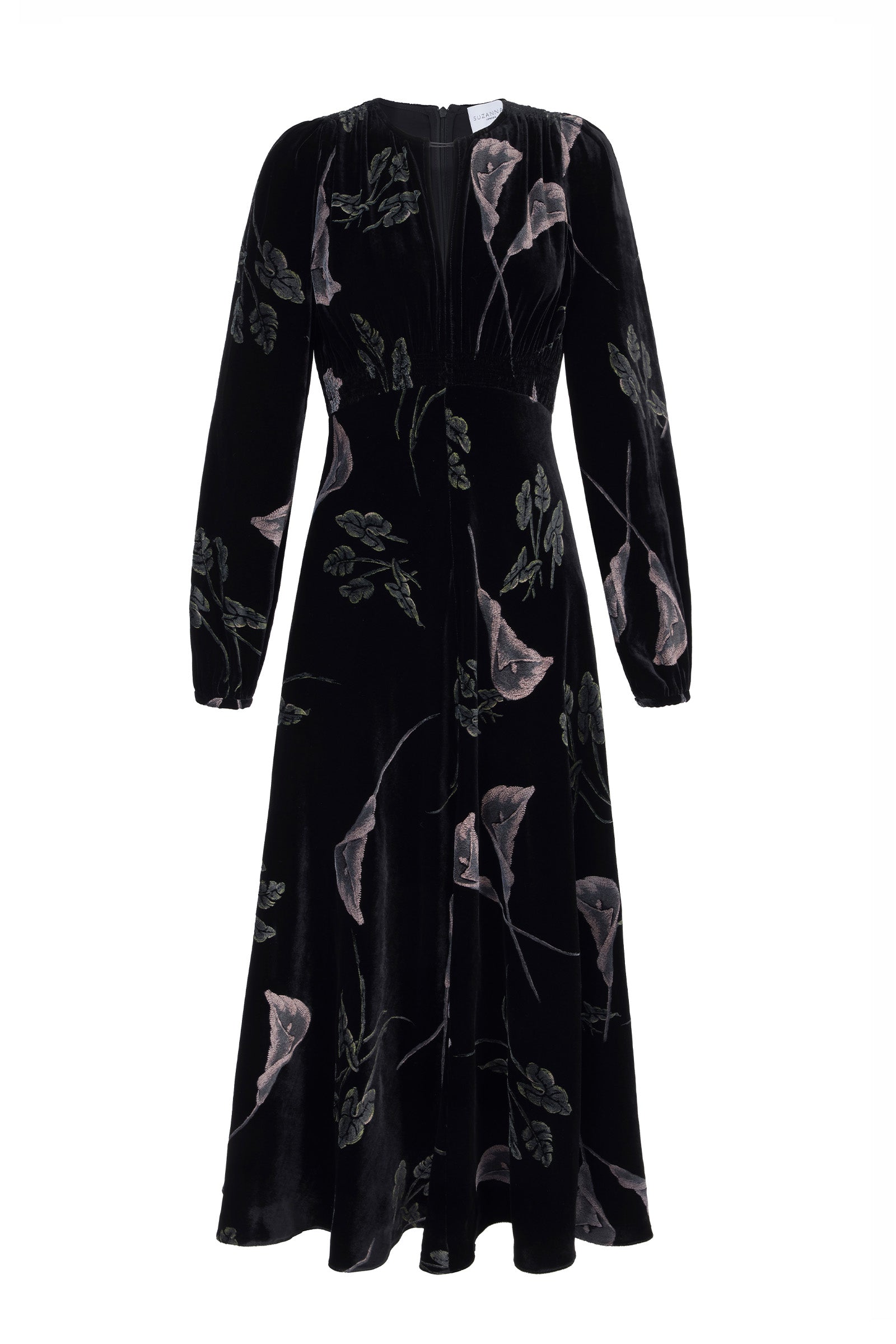 Lily Printed Black Velvet Tea Dress