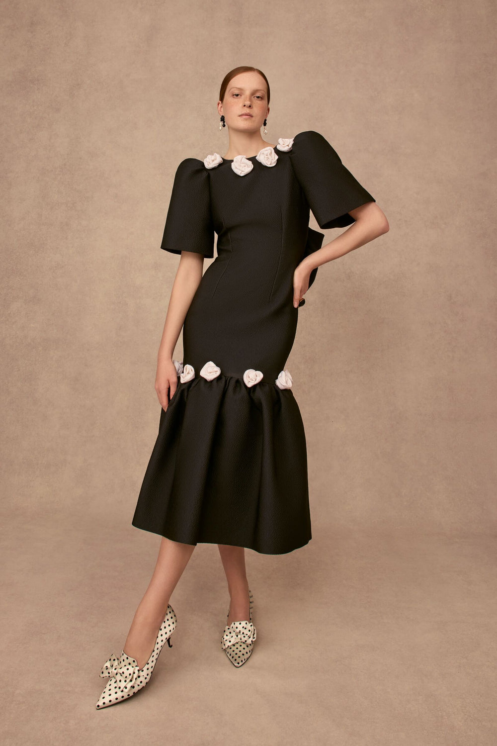 Load image into Gallery viewer, Lisse Double Faced Cloqué Sculpted Dress Monochrome Roses