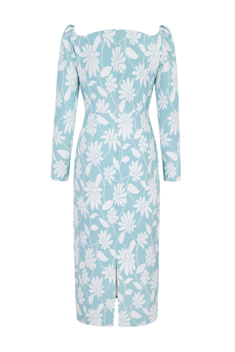 Load image into Gallery viewer, Lottie Dress Sculpted Cloqué Turquoise Marguerites