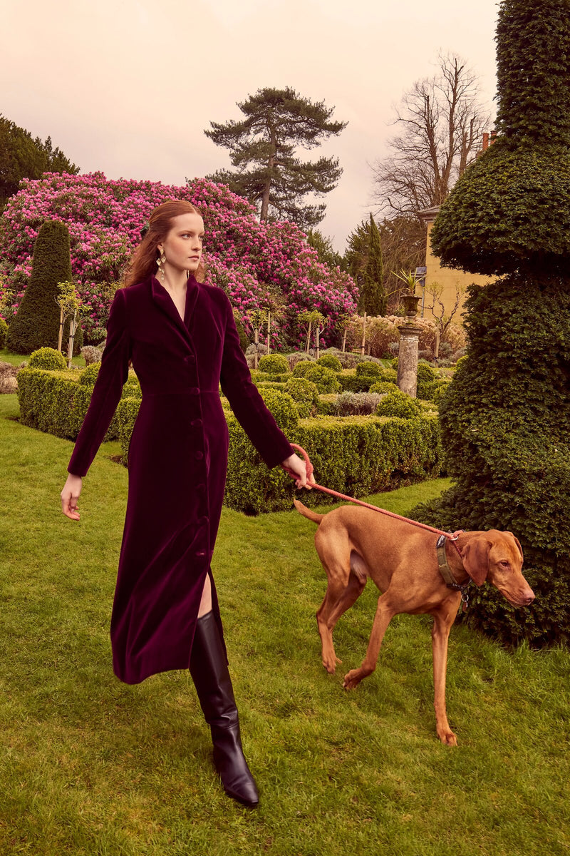 Load image into Gallery viewer, Louisa Coat Dress Plum Velvet ARCHIVE SALE