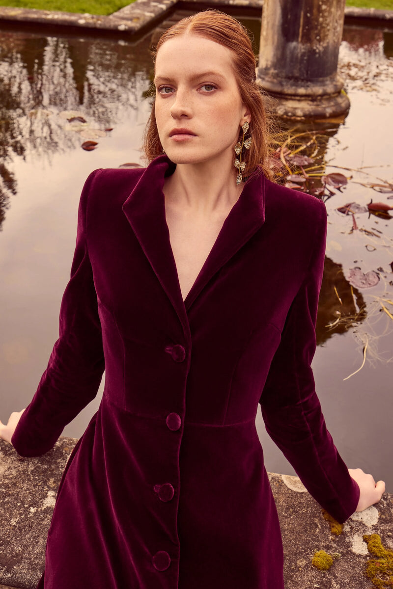 Load image into Gallery viewer, Louisa Coat Dress Plum Velvet ARCHIVE SALE