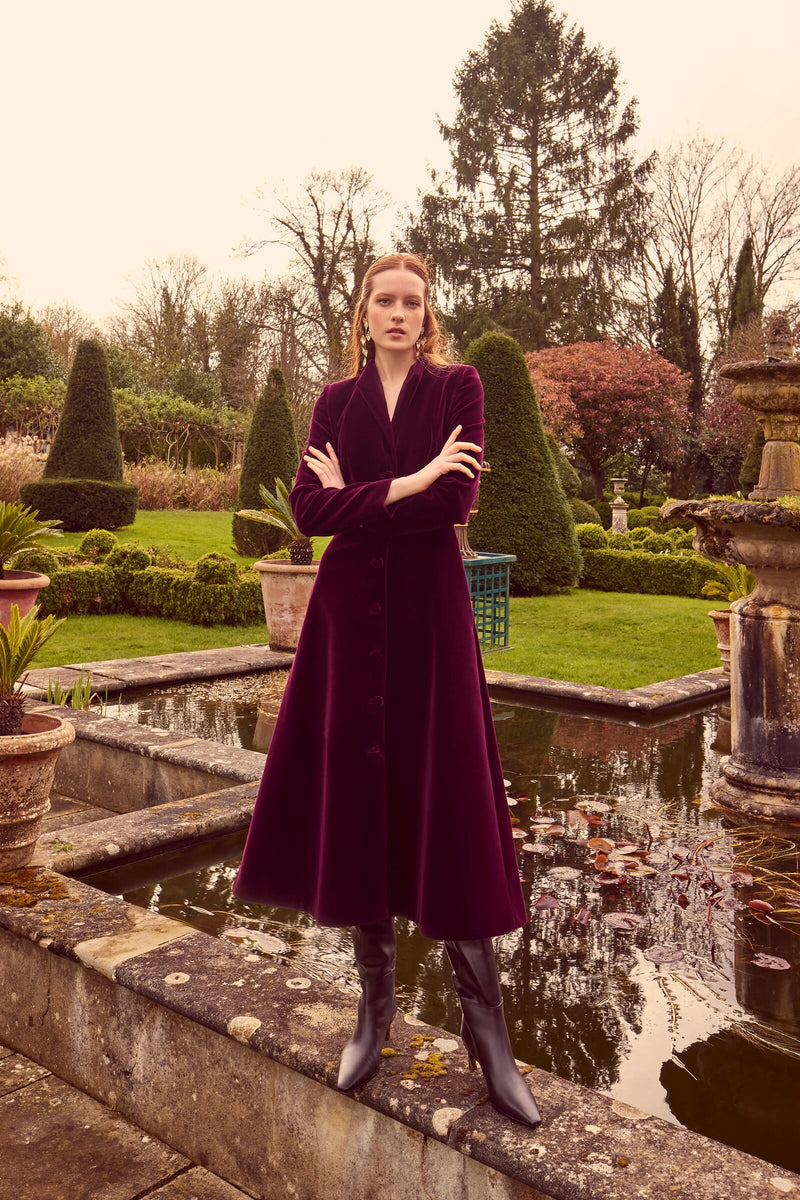 Load image into Gallery viewer, Louisa Coat Dress Plum Velvet ARCHIVE SALE