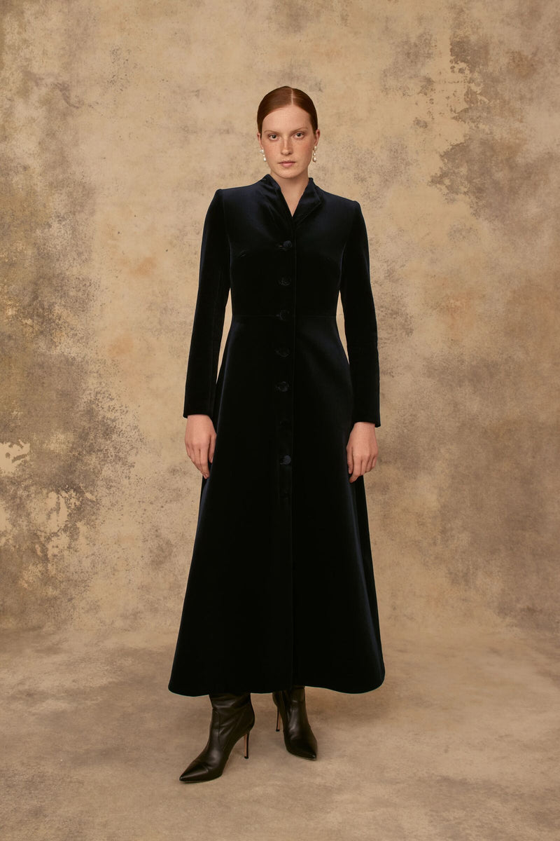 Load image into Gallery viewer, Louisa Coat Dress Velvet Navy