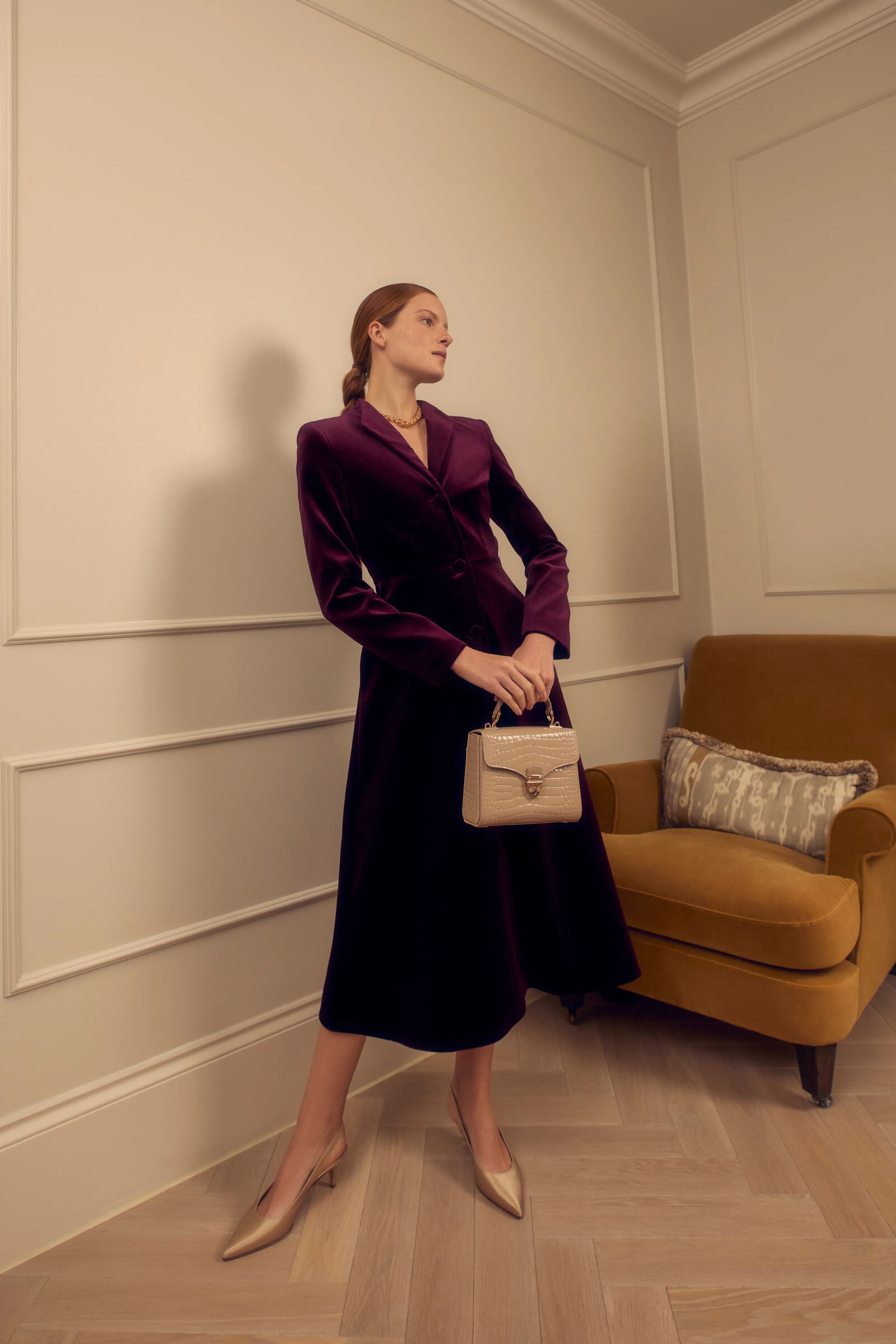 Louisa Coat Dress Sustainable Plum Velvet | Suzannah London