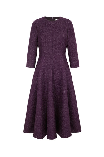 Lucy Midi Dress Metallic Tweed Aubergine