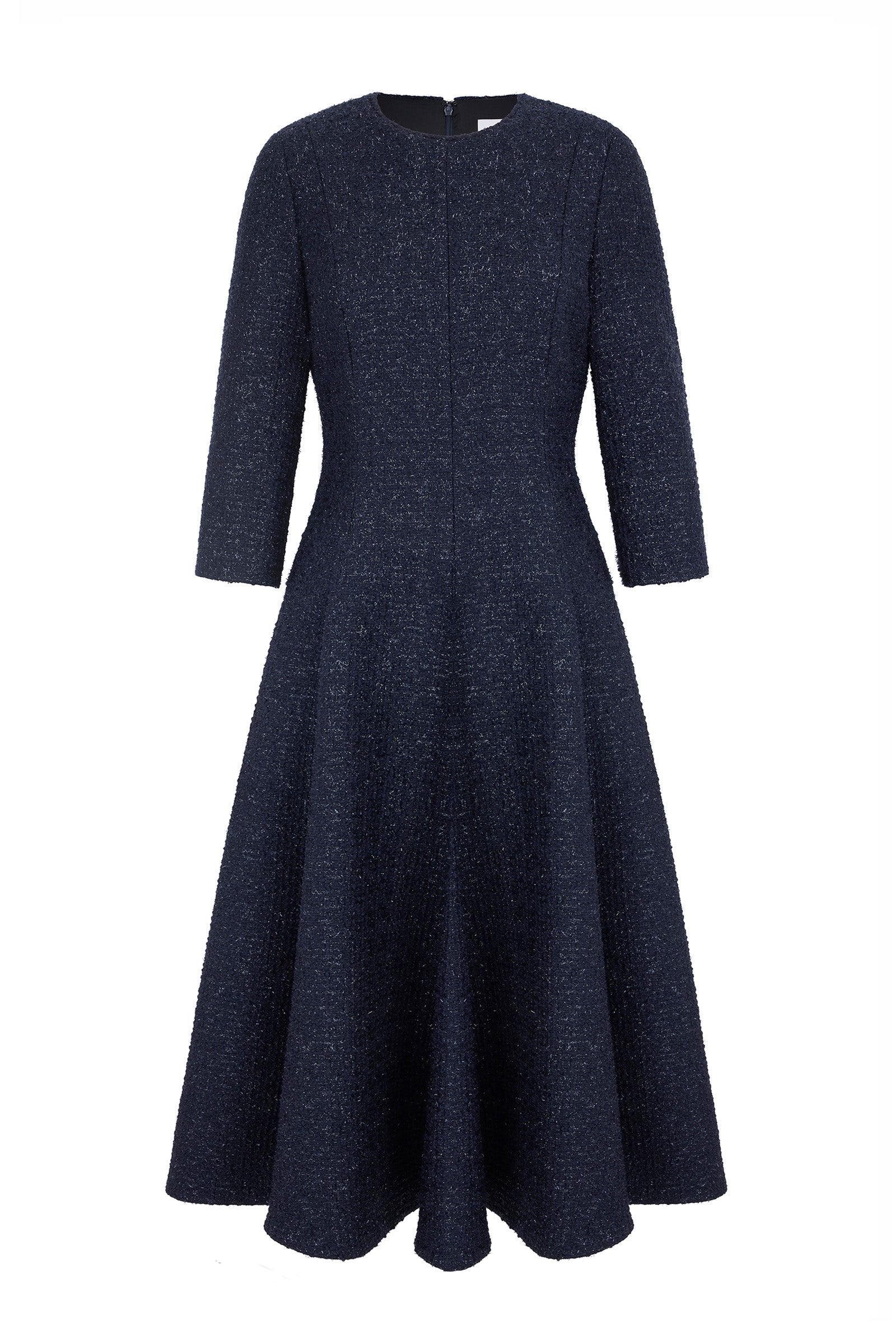 Lucy Midi Dress Metallic Tweed Navy | Luxury Occasion Dresses