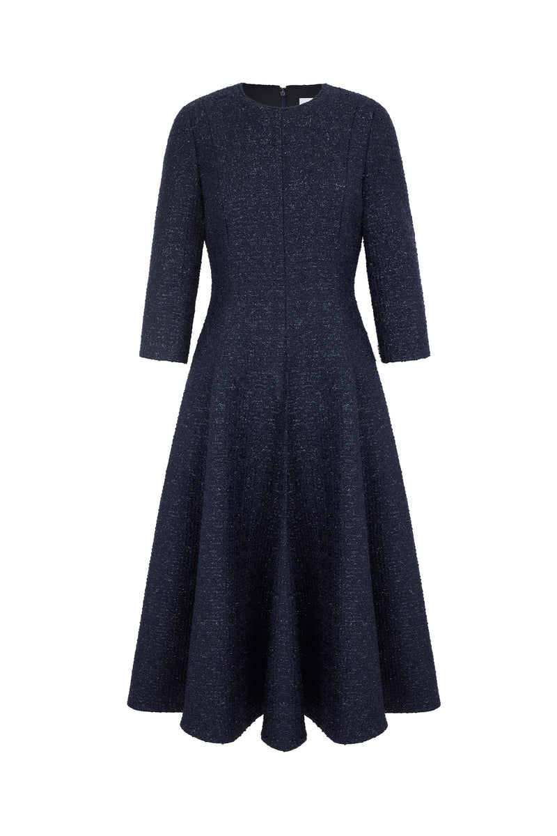 Lucy Midi Dress | Metallic Tweed Navy | Luxury Occasion Dresses ...