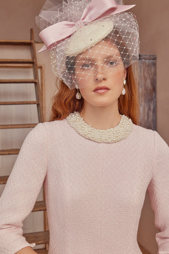 Bunty Veiled Straw Button Hat with Bow x Awon Golding