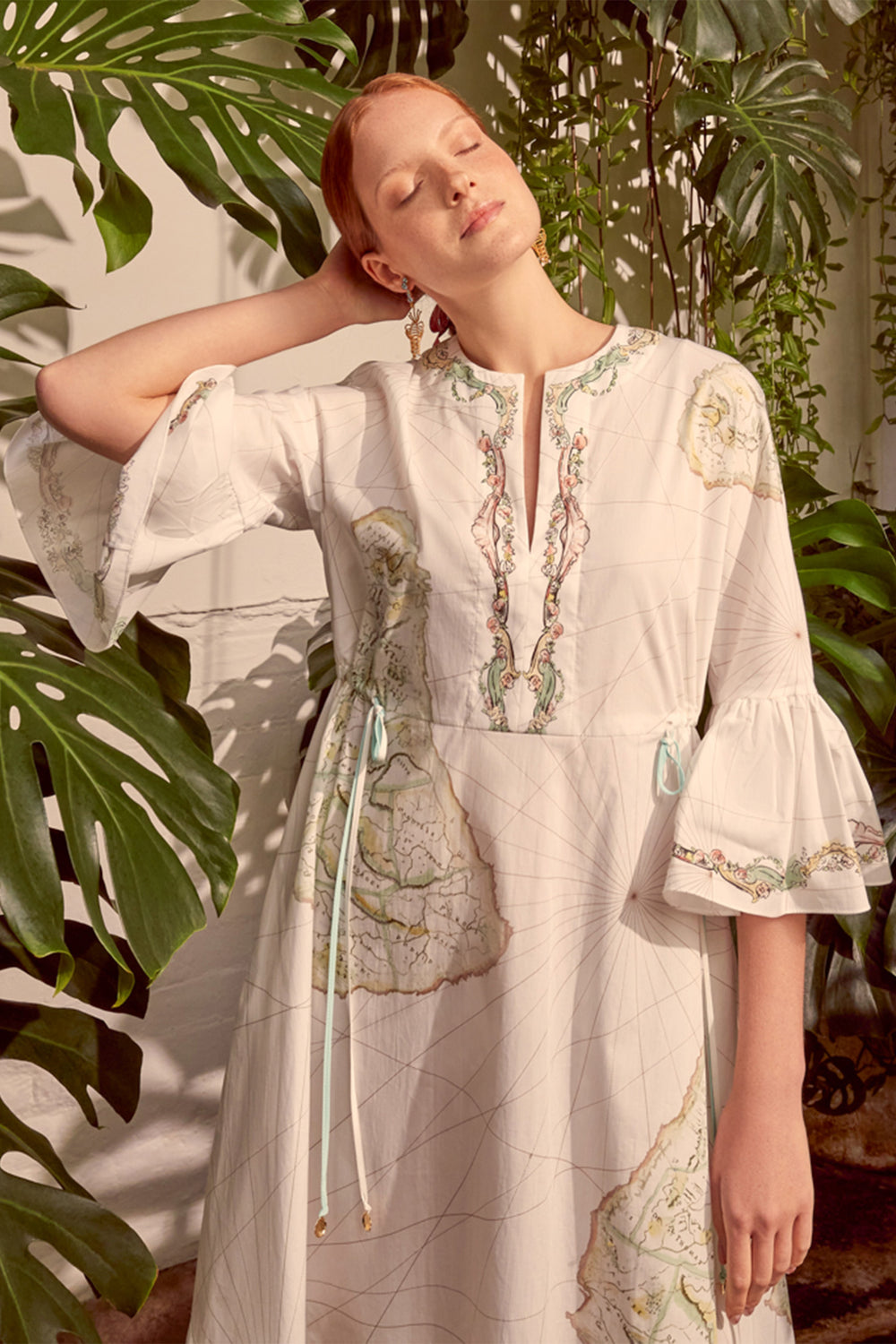 Load image into Gallery viewer, Barbados Maps Cotton Kaftan Dress (below knee)