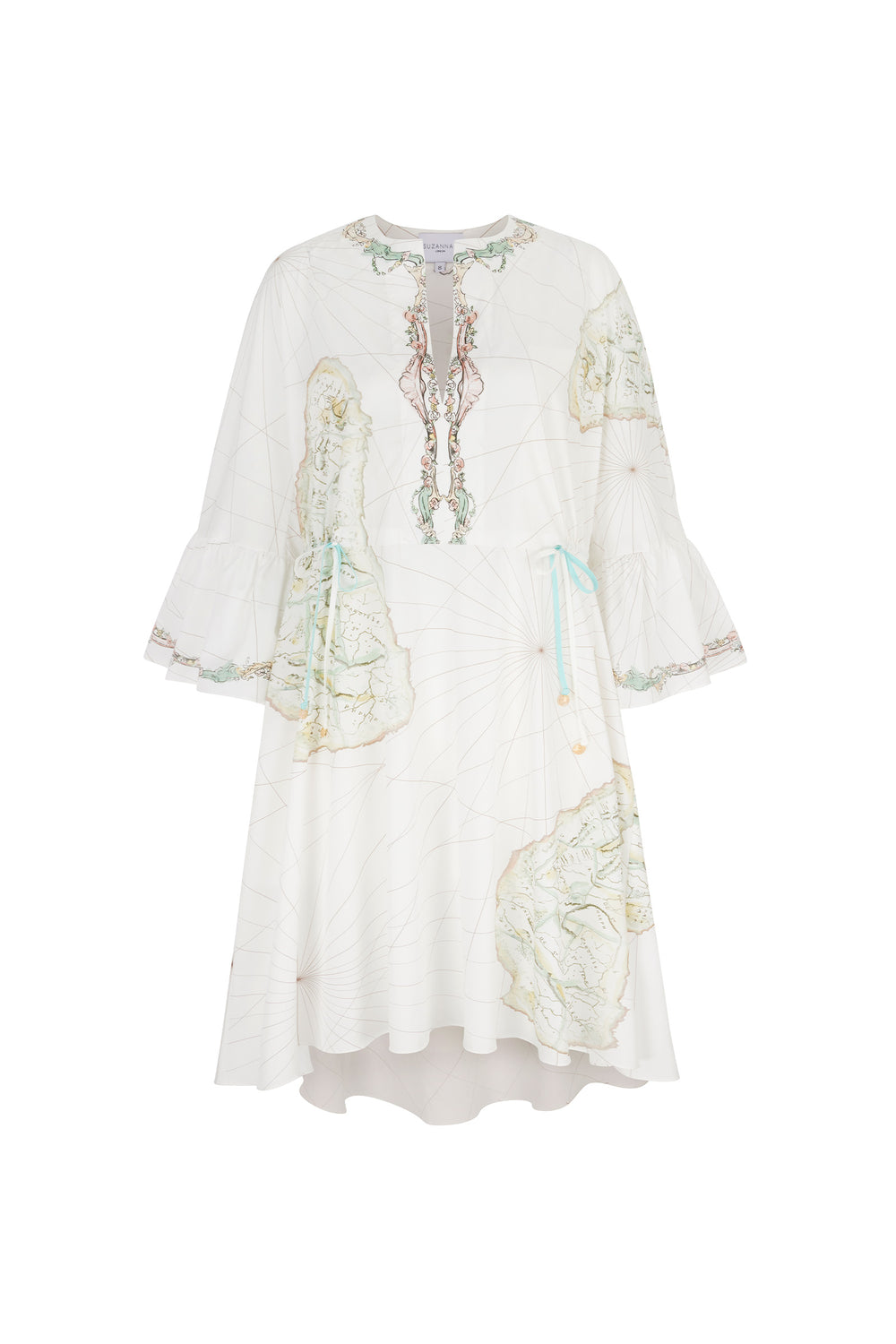 Load image into Gallery viewer, Barbados Maps Cotton Kaftan Dress (below knee)