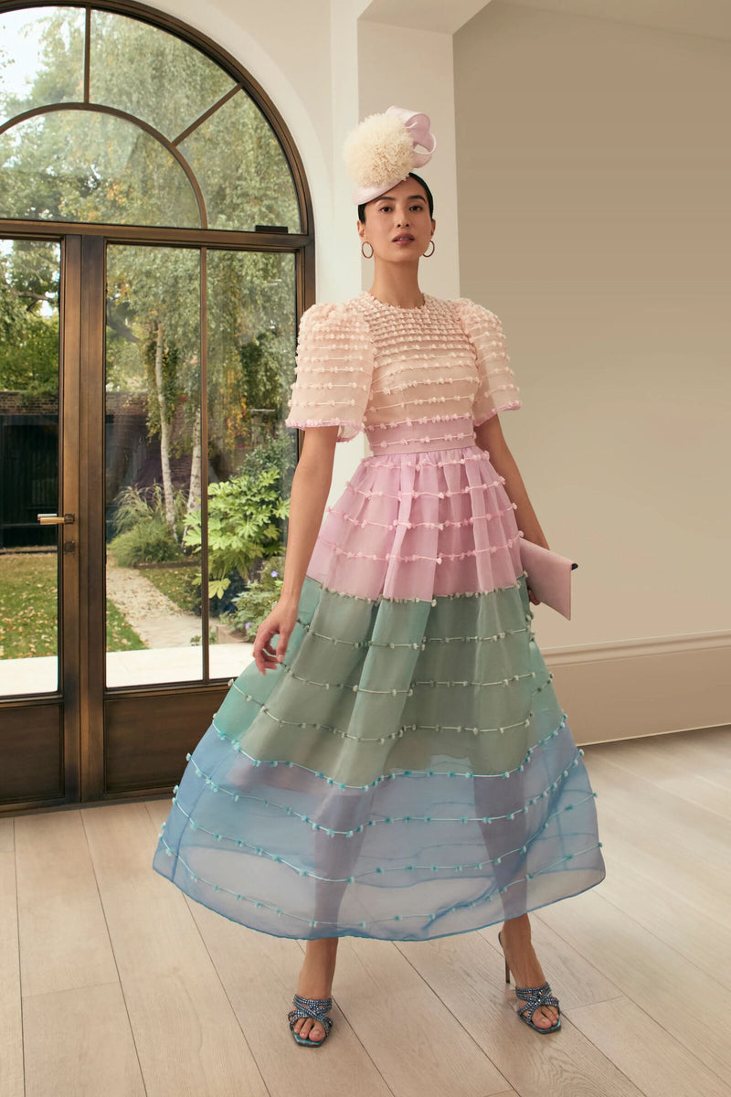 Load image into Gallery viewer, Maria Organza Rainbow Midi Dress