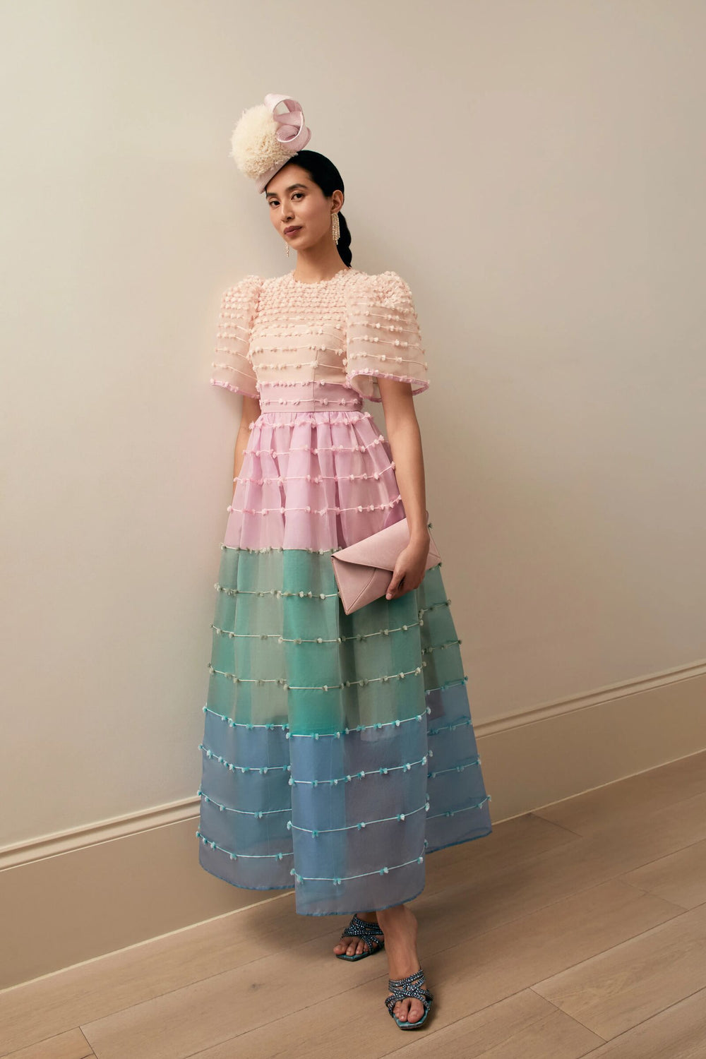 Load image into Gallery viewer, Maria Organza Rainbow Midi Dress