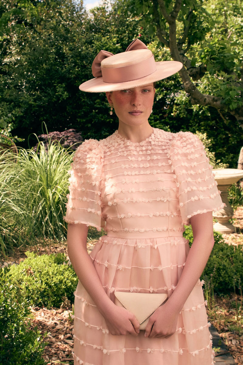 Load image into Gallery viewer, Maria Organza Bow Midi Dress Blush