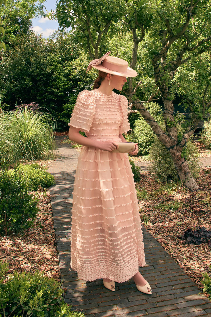 Load image into Gallery viewer, Maria Organza Bow Midi Dress Blush