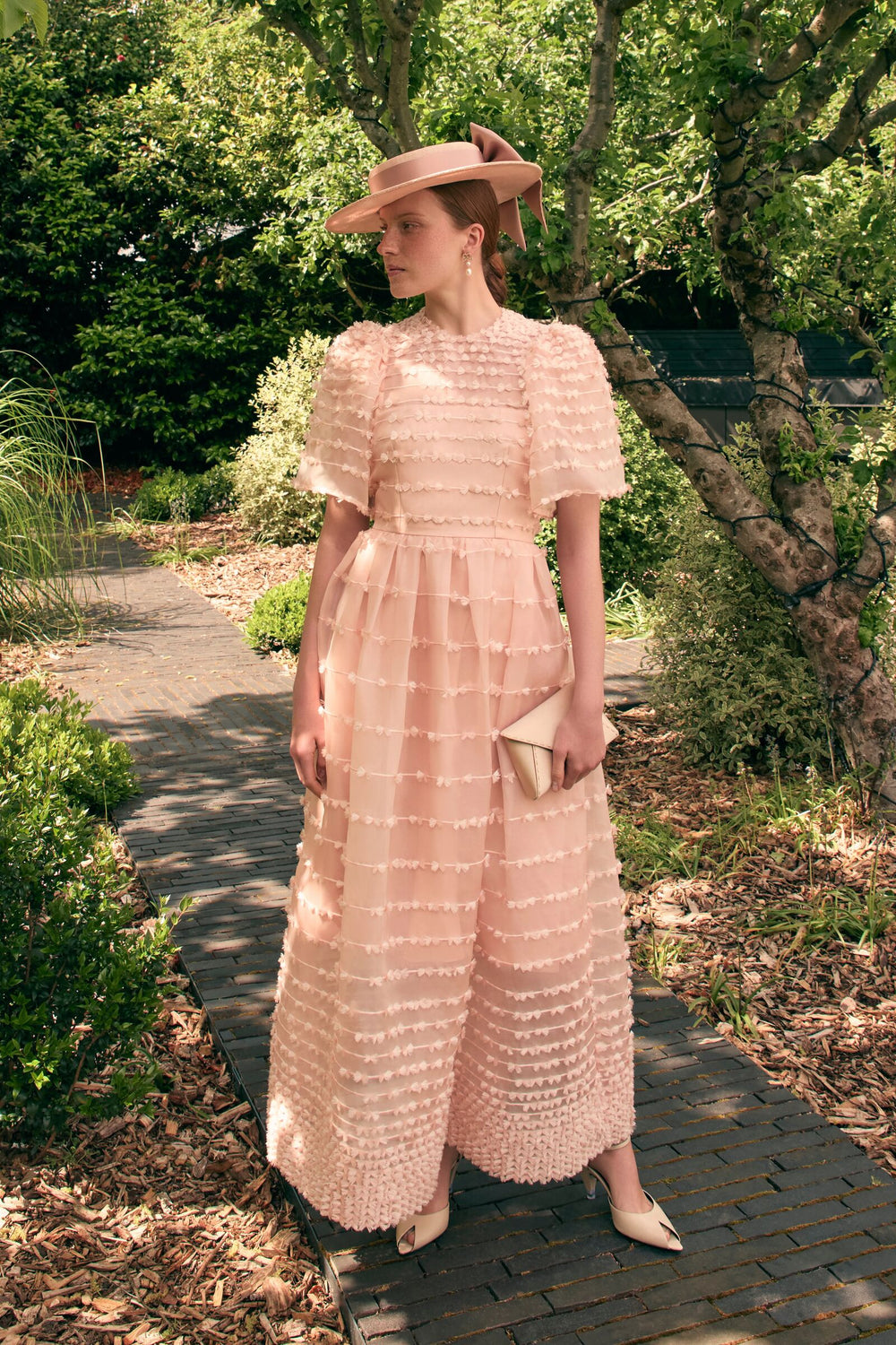 Load image into Gallery viewer, Maria Organza Bow Midi Dress Blush