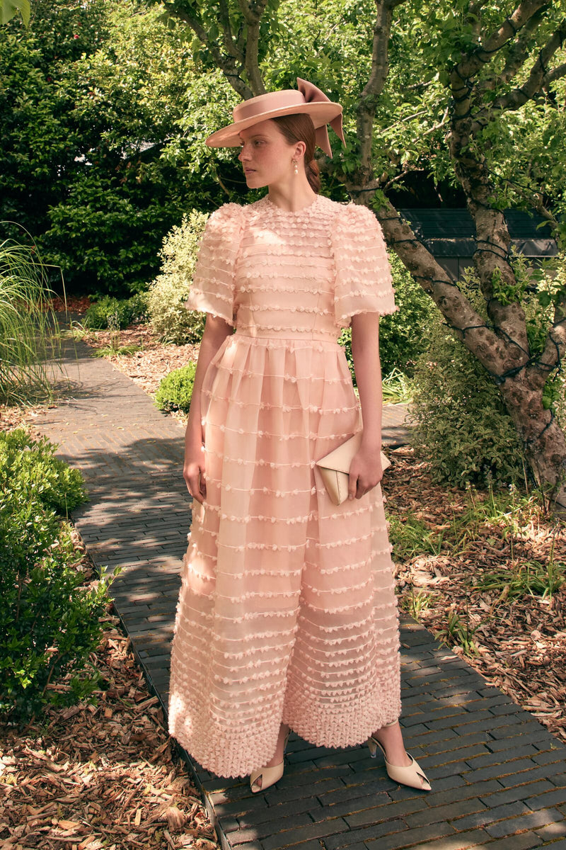 Load image into Gallery viewer, Maria Organza Bow Midi Dress Blush