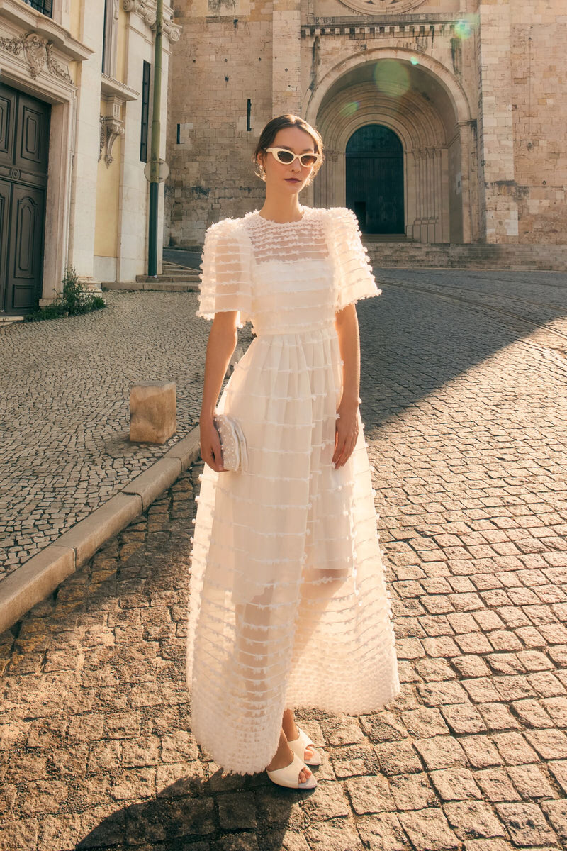 Load image into Gallery viewer, Maria Organza Bow Midi Dress White