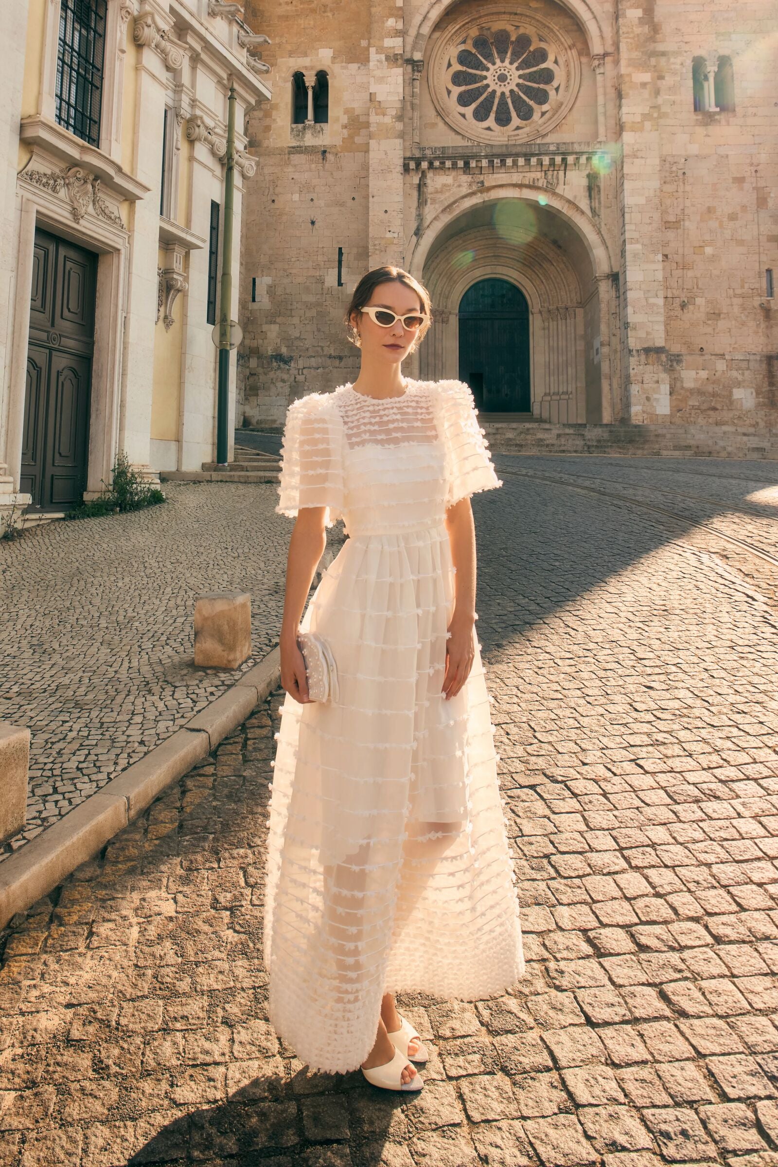 Maria Organza Bow Midi Dress White