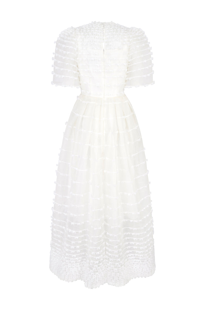 Load image into Gallery viewer, Maria Organza Bow Midi Dress White