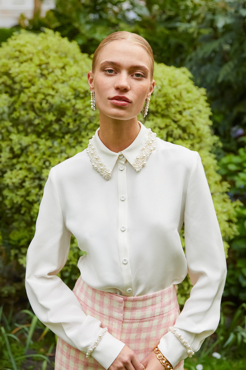 Load image into Gallery viewer, Mayfair Silk Crepe Embellished Shirt Ivory - ARCHIVE SALE