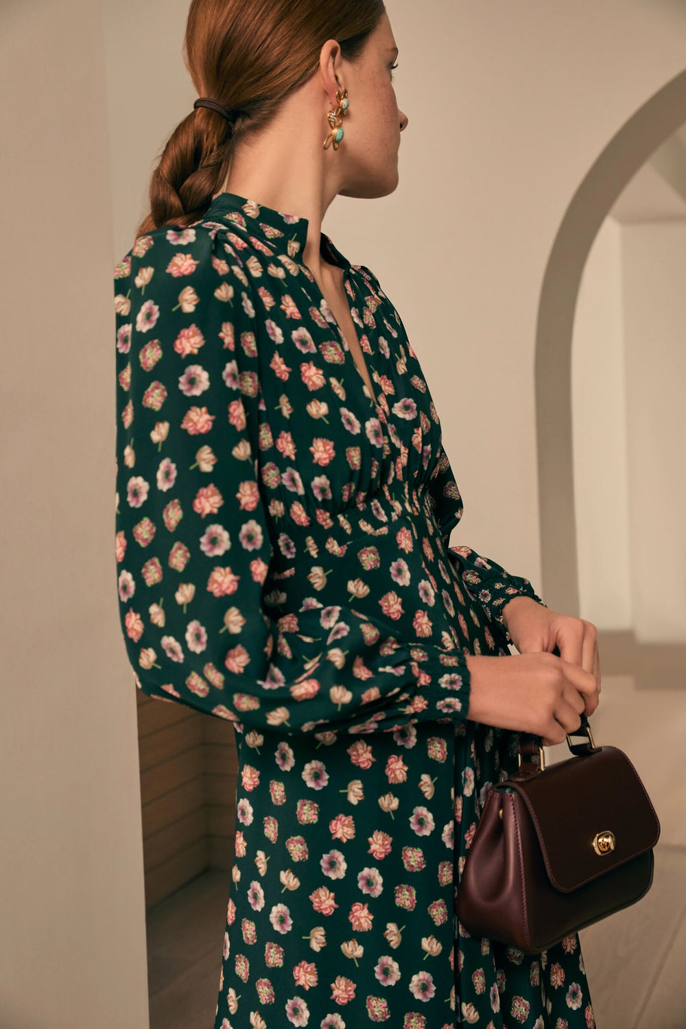 Load image into Gallery viewer, Millie Silk Tea Dress Floral Mosaic x Kate Scott