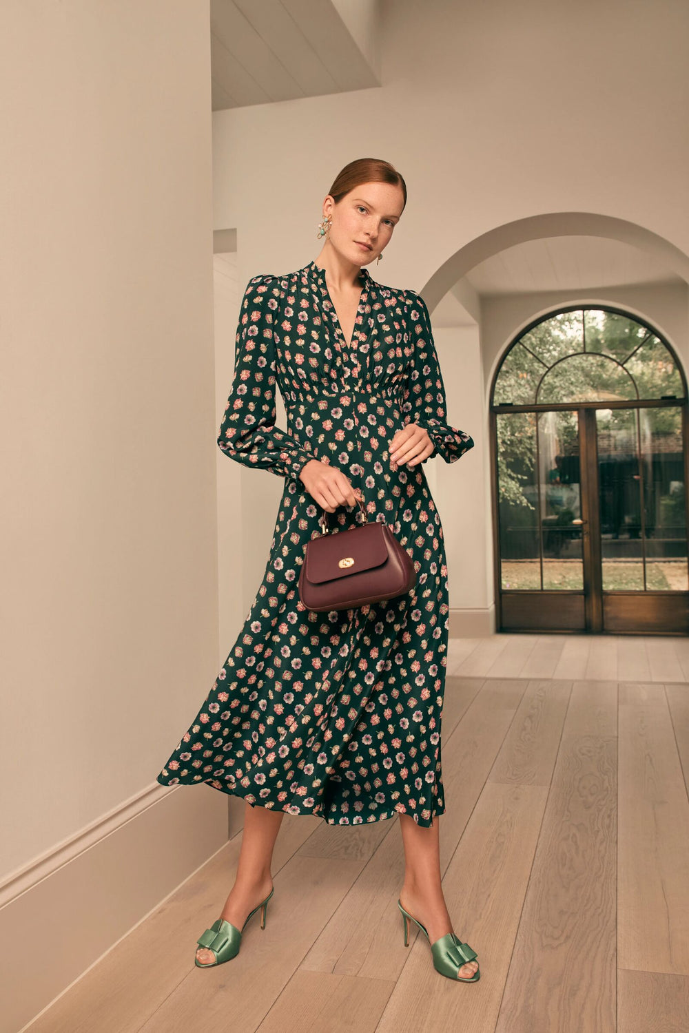 Load image into Gallery viewer, Millie Silk Tea Dress Floral Mosaic x Kate Scott