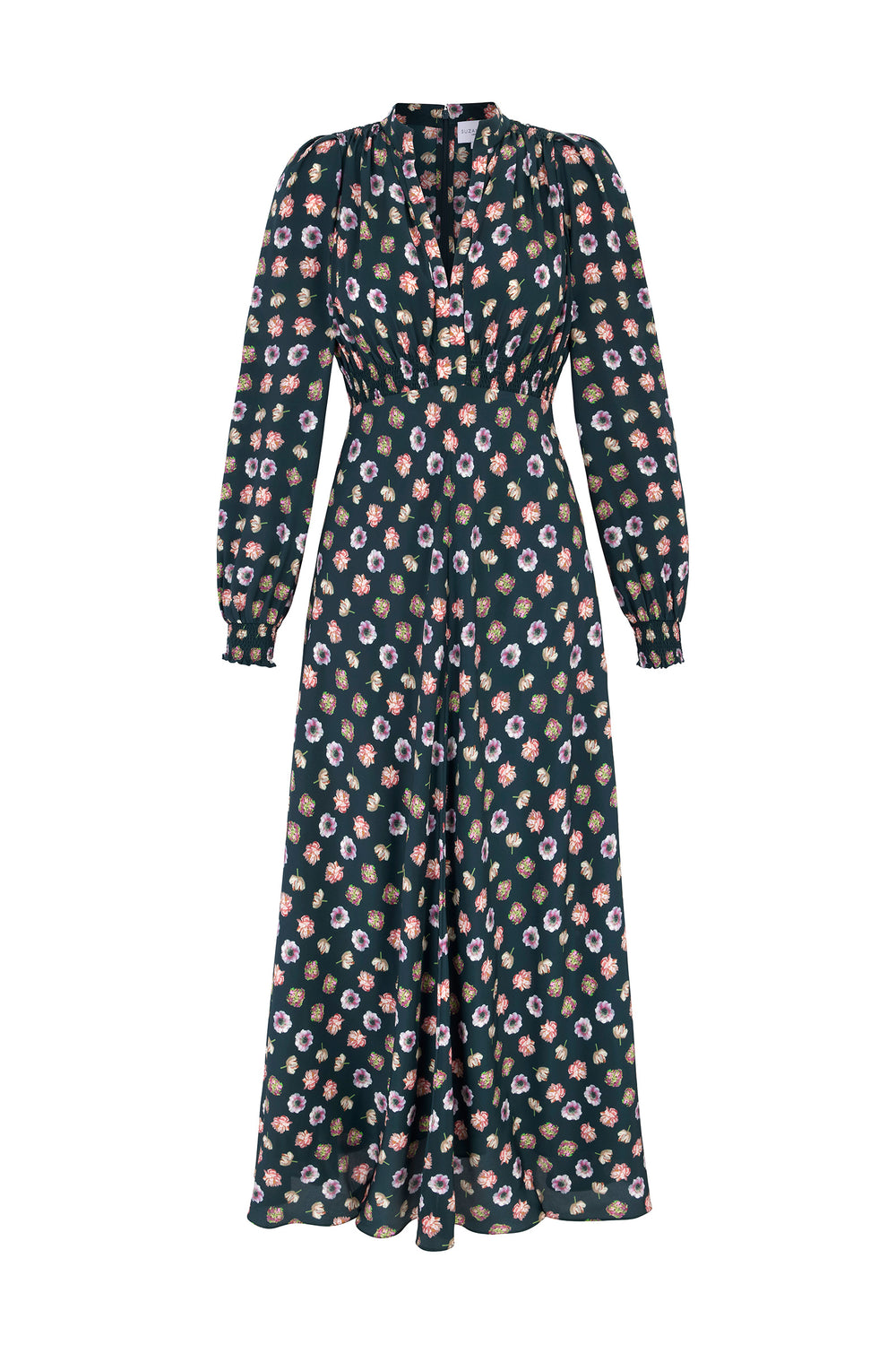 Load image into Gallery viewer, Millie Silk Tea Dress Floral Mosaic x Kate Scott