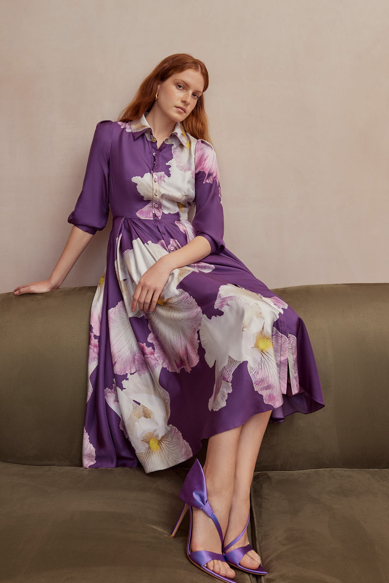 Load image into Gallery viewer, Montecito Silk Shirt Dress Purple Iris x Rachel Levy