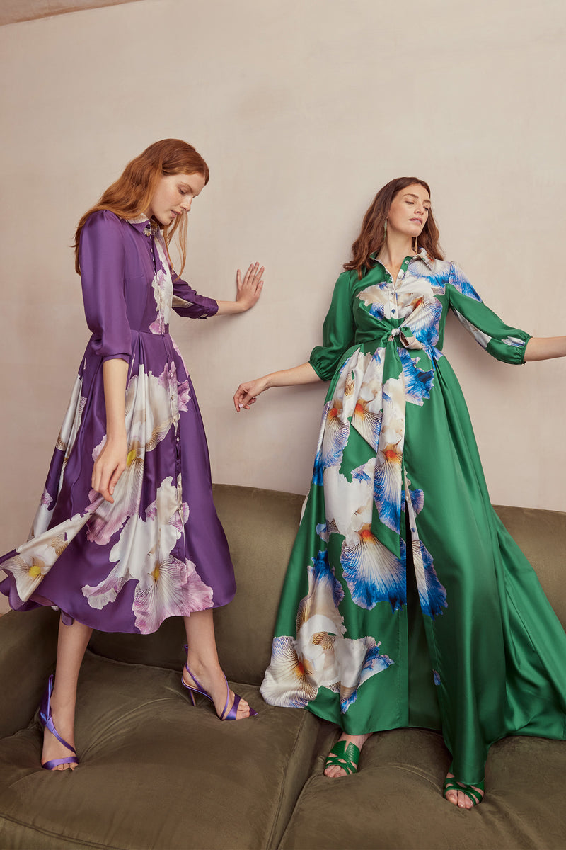 Load image into Gallery viewer, Montecito Silk Shirt Dress Purple Iris x Rachel Levy