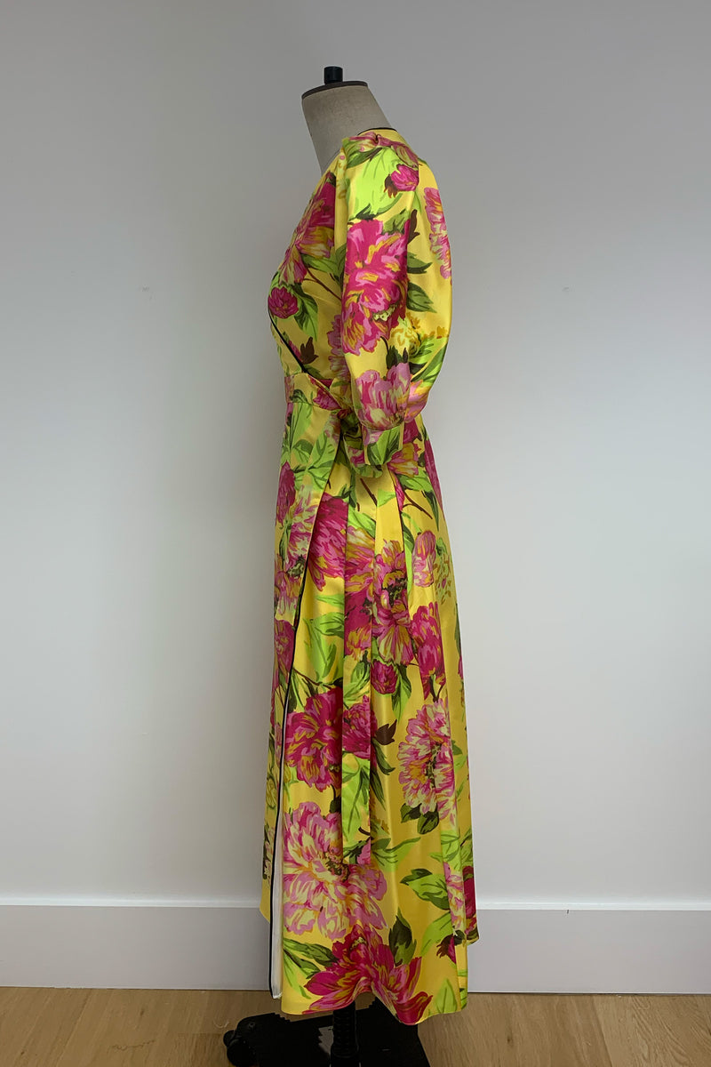 Load image into Gallery viewer, Silk Twill Wrap Dress Mimosa Floral - ARCHIVE SALE