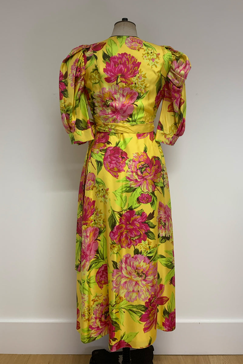 Load image into Gallery viewer, Silk Twill Wrap Dress Mimosa Floral - ARCHIVE SALE
