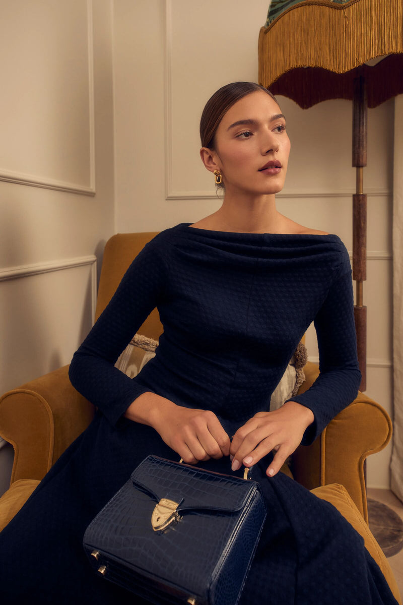Load image into Gallery viewer, Oona Jersey Dress Navy ARCHIVE SALE