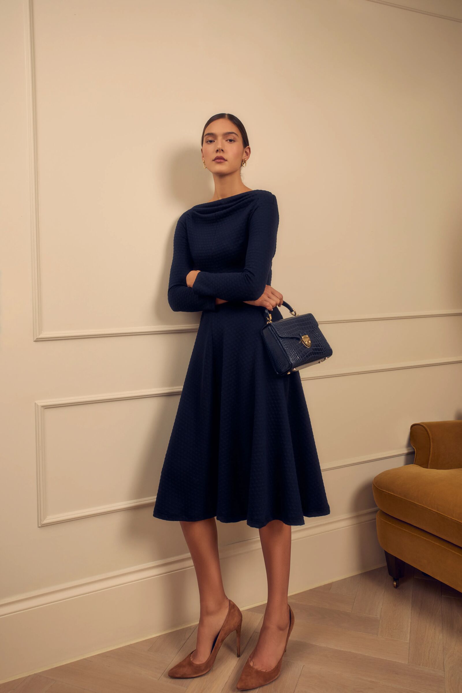 Oona Dress | Luxury Polka Dot Jacquard Dress | Suzannah London