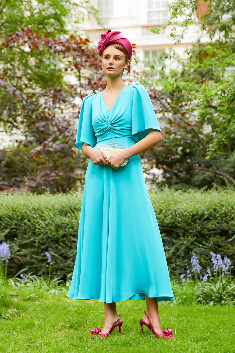 Load image into Gallery viewer, Paige Dress Turquoise Silk Crepe - ARCHIVE SALE