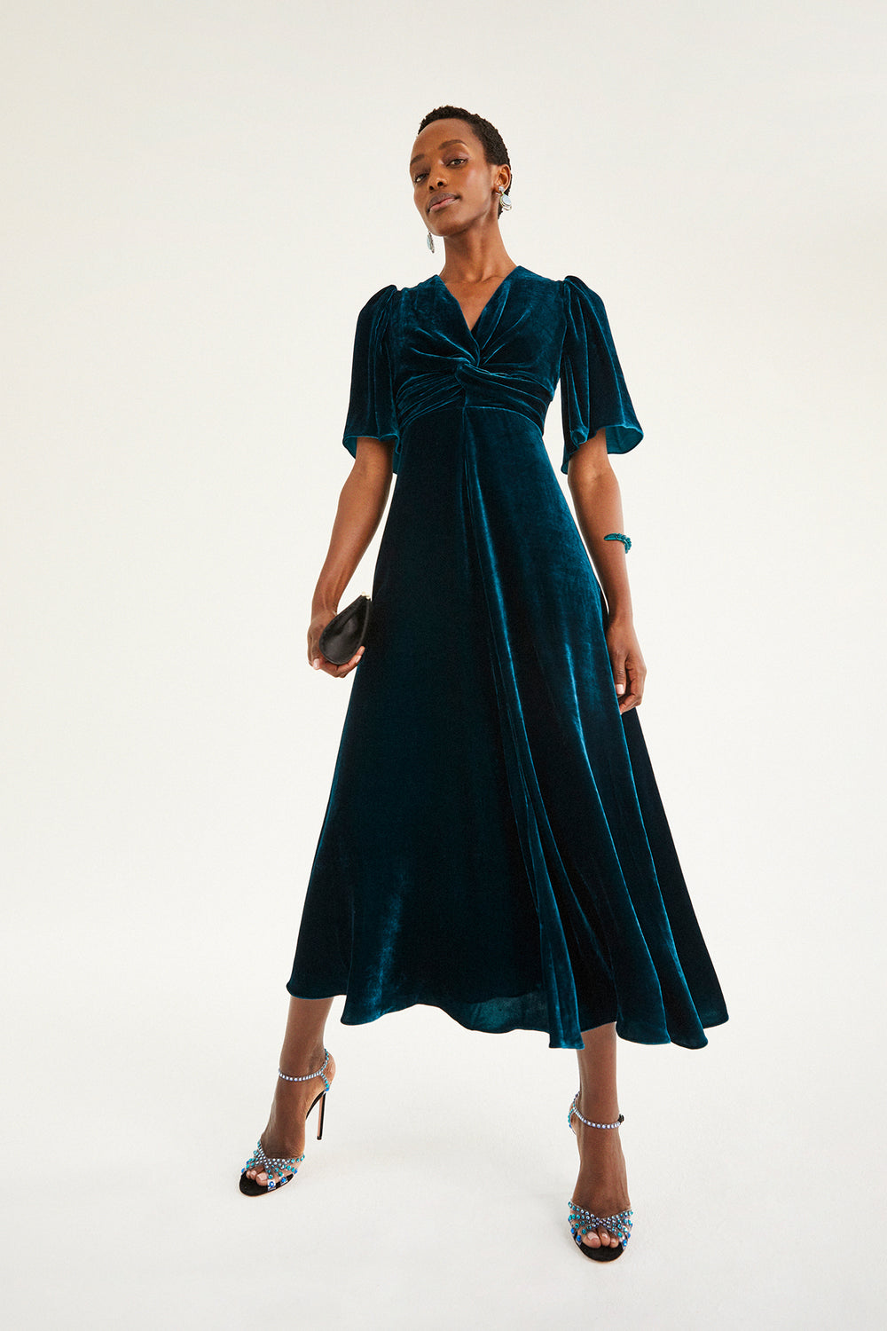 Paige Midi Dress | Peacock Velvet | Suzannah London