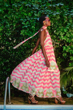 Load image into Gallery viewer, Palm Beach Halter Dress Pink Chevron