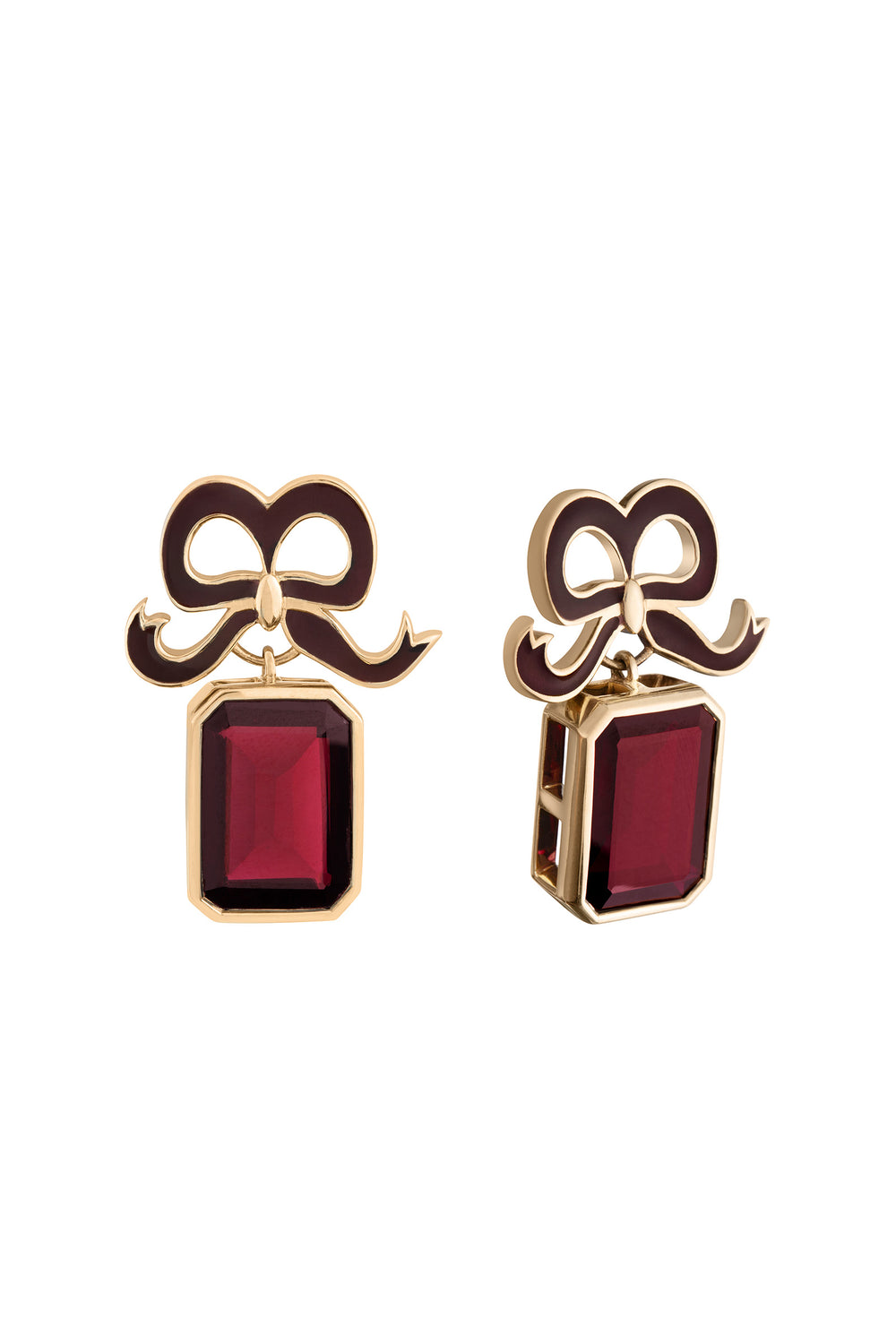 Load image into Gallery viewer, Solid Gold and Indian Garnet Bow Earrings x Philippa Herbert