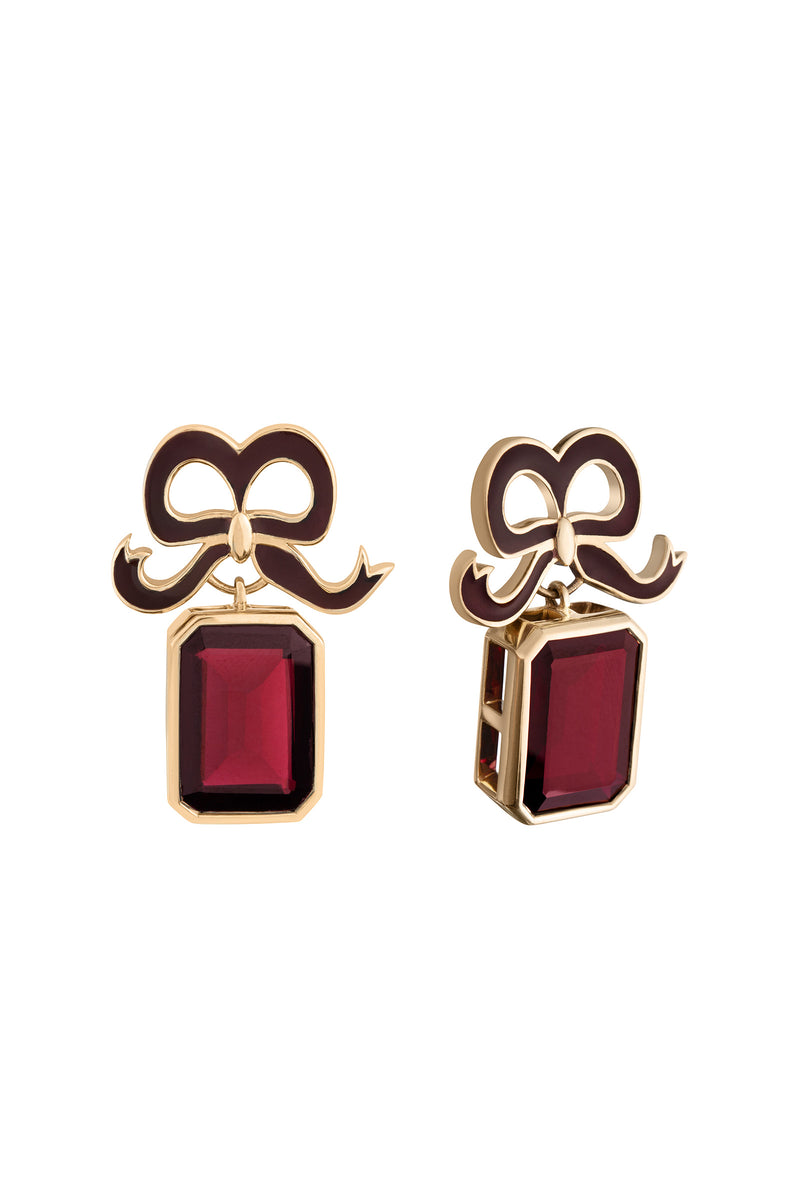 Load image into Gallery viewer, Solid Gold and Indian Garnet Bow Earrings x Philippa Herbert