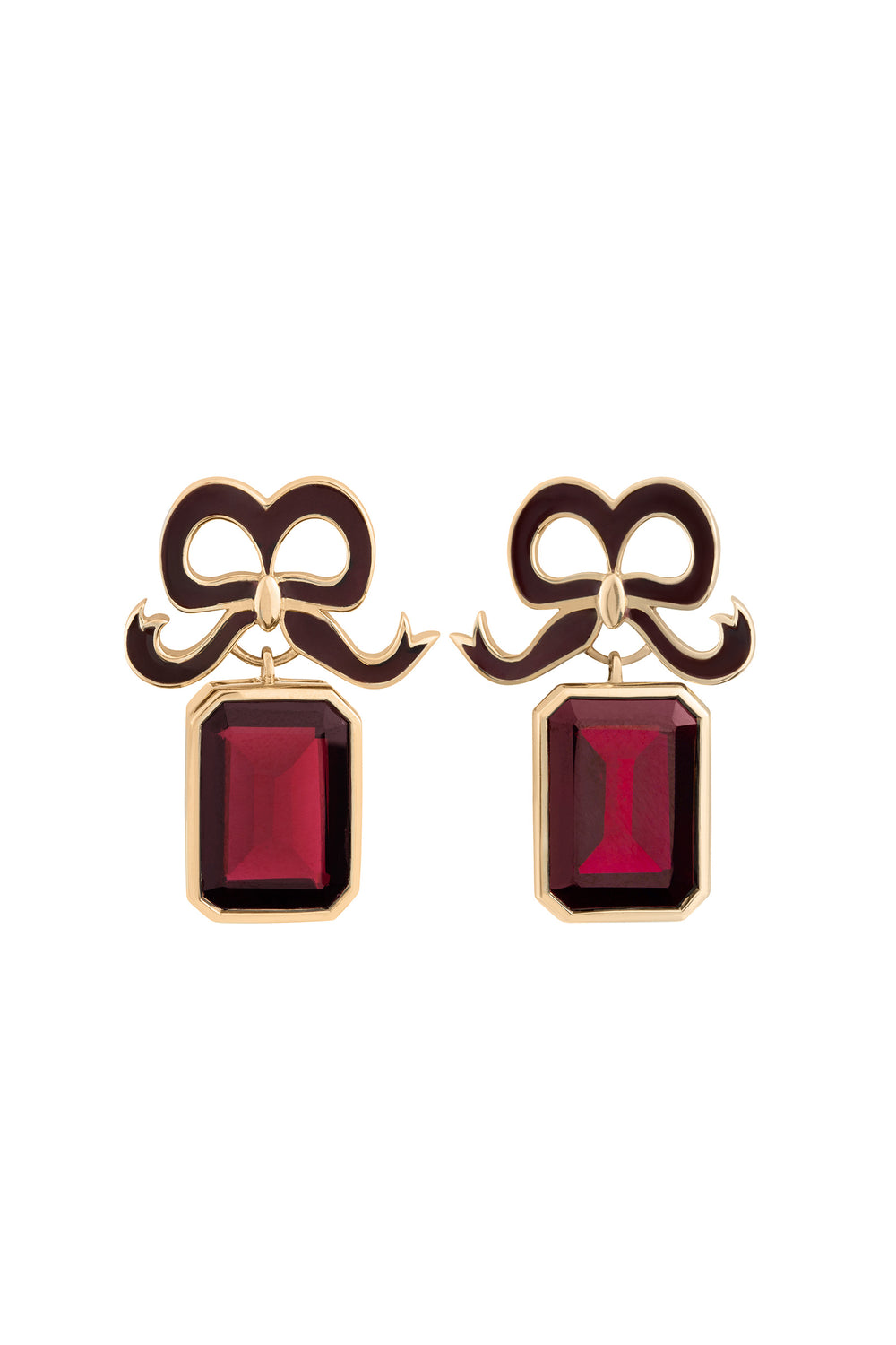Load image into Gallery viewer, Solid Gold and Indian Garnet Bow Earrings x Philippa Herbert