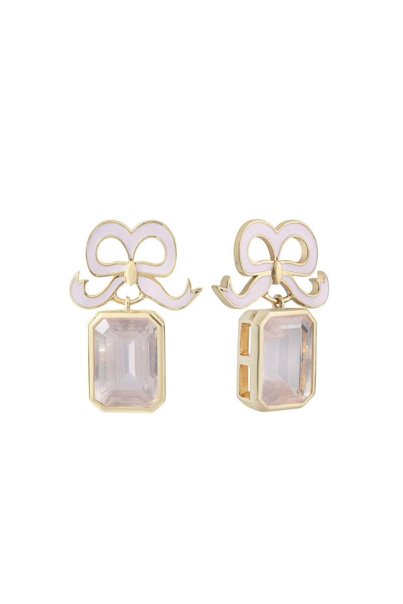 Load image into Gallery viewer, Solid Gold and Rose Quartz Bow Earrings x Philippa Herbert