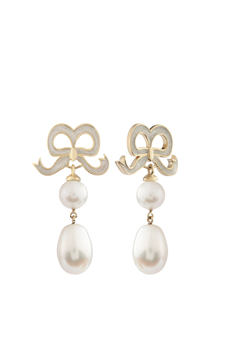 Load image into Gallery viewer, Solid Gold and Freshwater Pearl Bow Earrings x Philippa Herbert