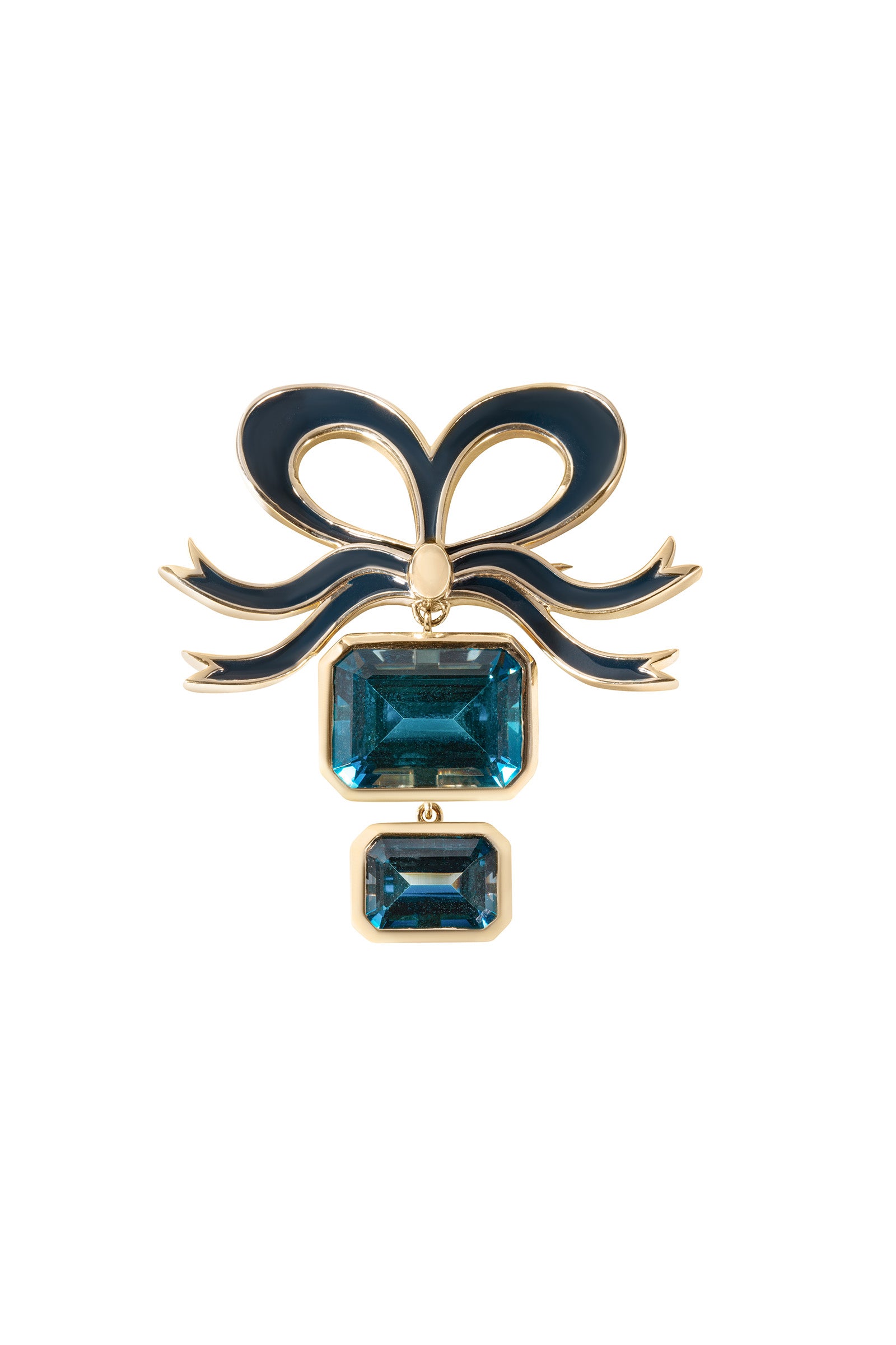 Gold and London Blue Topaz Bow Brooch Suzannah London x Philippa Herbert